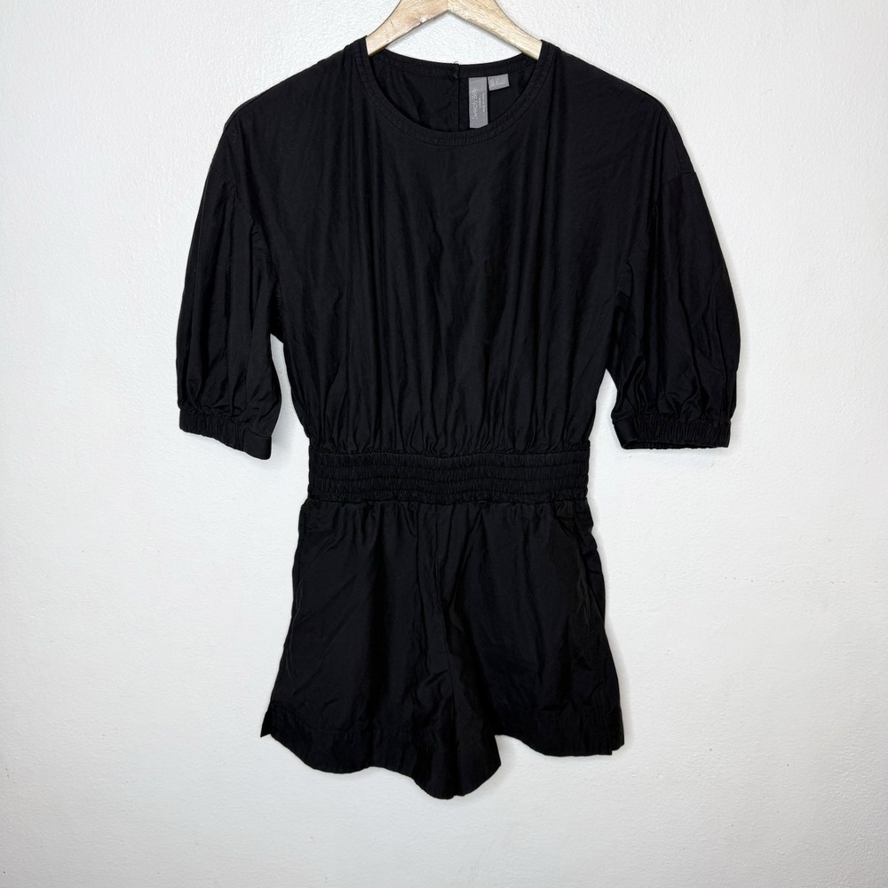 Sweaty Betty Black Short Balloon Sleeve Loren Poplin Romper Pockets Women's 4